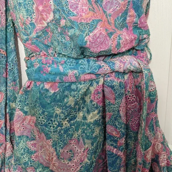 HEMANT AND NANDITA Kefi One Shoulder Mini Dress in Blue & Pink - size XS NWOT - Picture 9 of 15